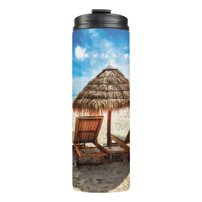 Lounge Chairs Beach throw Pillow Thermosbecher (Vorderseite)