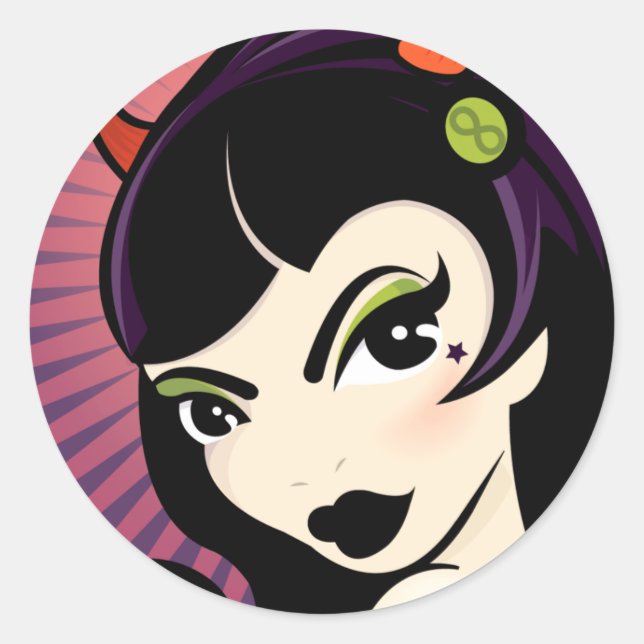 LoungeKat Sticker: Das Teufel Girl Runder Aufkleber (Vorderseite)