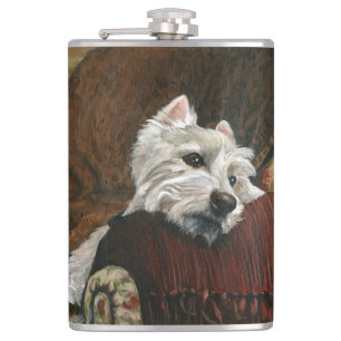 Lounging Westie auf Sofa Flachmann