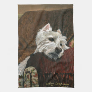 Lounging Westie auf Sofa Geschirrtuch