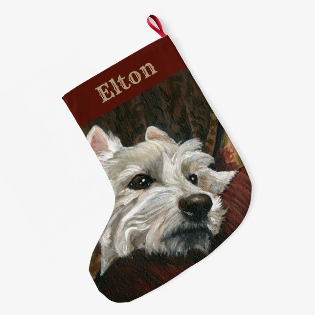 Lounging Westie auf Sofa Großer Weihnachtsstrumpf (Rückseite (Hängend))