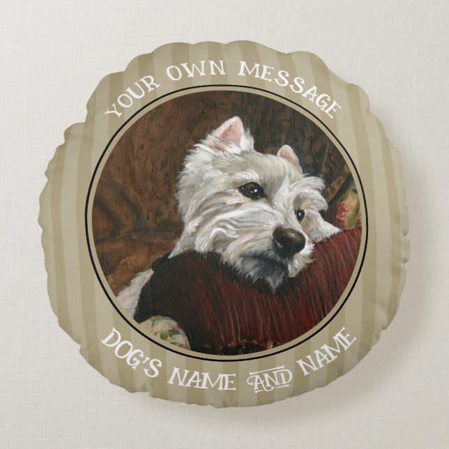 Lounging Westie auf Sofa Rundes Kissen (Vorderseite)