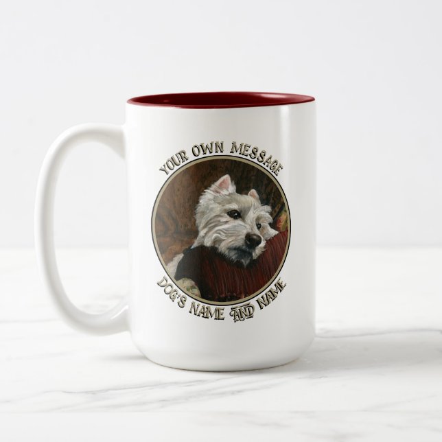 Lounging Westie auf Sofa Zweifarbige Tasse (Links)
