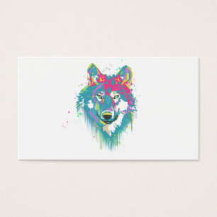 Loup au néon bleu rose lumineux d'éclaboussures