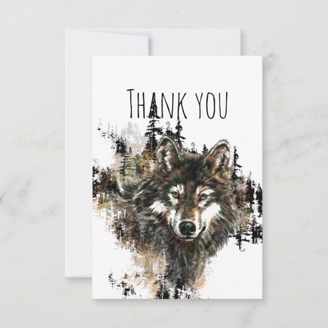 Loup de montagne animal art aquarelle Merci (Devant)