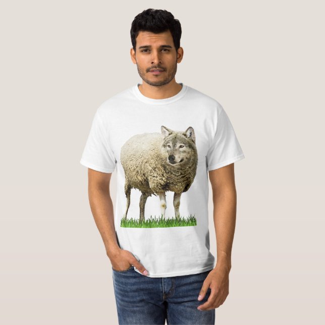 loup en moutons vêtements mens tshirt blanc clair (Devant entier)