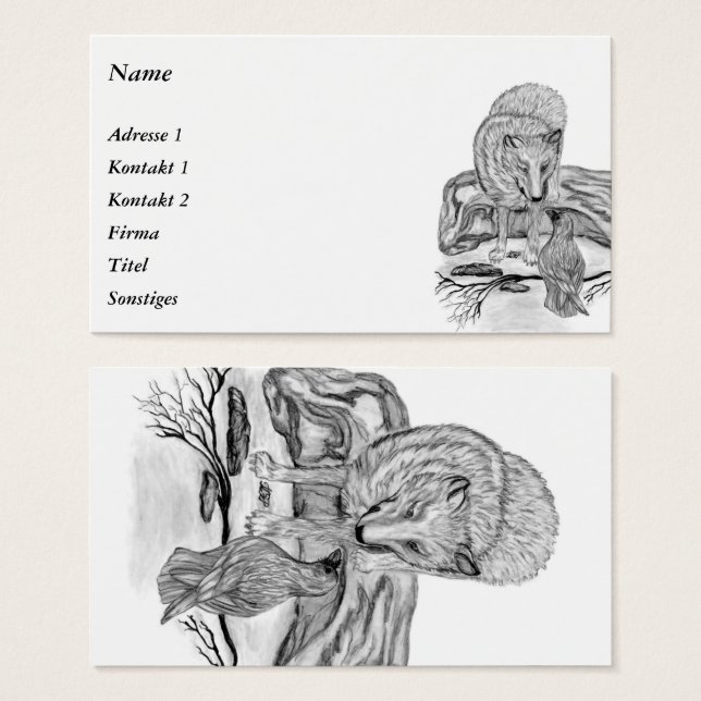 Loup et corbeau - Design noir et blanc (Devant & derrière)