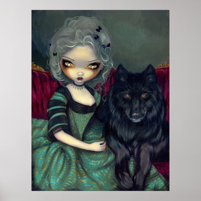 Loup-Garou: Noir Black Wolf Gothic Rokoko Print Poster (Vorne)