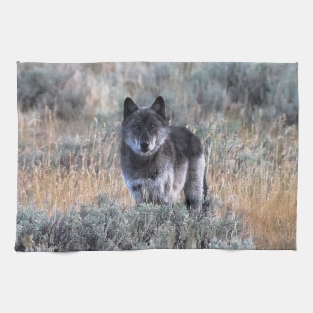 Loup gris en Yellowstone Cuisine Serviette (Horizontal)