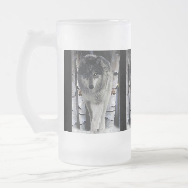Loup gris et forêt d'hiver Mugs cadeaux (Gauche)