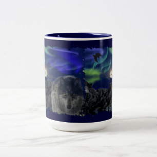 Loup gris, Ravens & Aurora & Totem Wildlife Mug