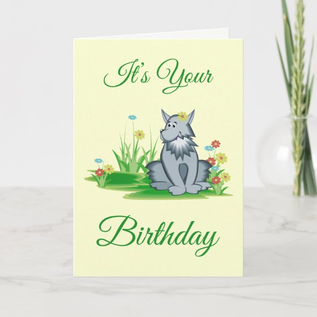 Loup gris rétro dans le jardin Carte de voeux d'an (Devant)