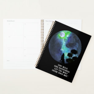 Loup mignon sous la lune du ciel \romantique aquar