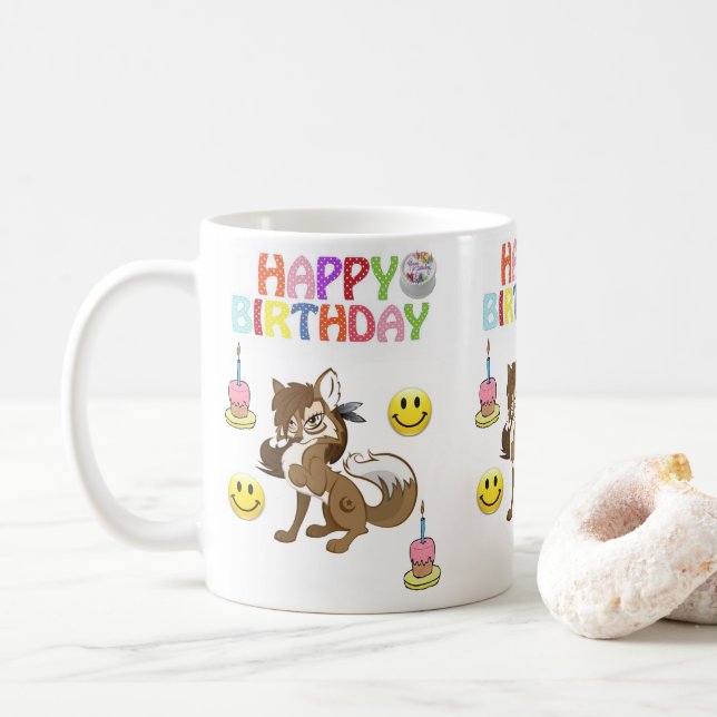Loup Mug Joyeux Anniversaire Mug (Avec donut)