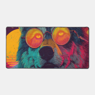 Loup Néon avec Lunettes – Art Rétro Synthwave