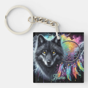 Loup noir avec attrape-rêves