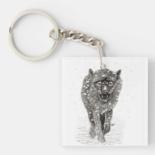Loup noir en colère dans la neige, hiver sauvage