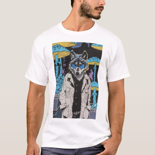 Loup rétro en T-shirt comique en manteau de labora (Devant)