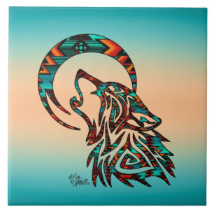 Loup Tribal hurlant Sur La Carreaux De Céramique L