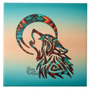 Loup Tribal hurlant Sur La Carreaux De Céramique L