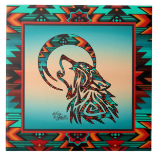 Loup Tribal hurlant Sur La Carreaux De Céramique L