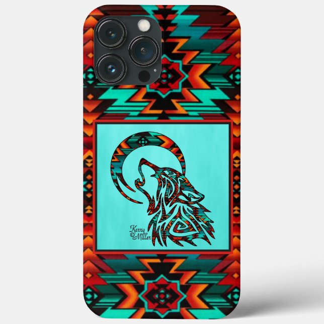 Loup Tribal hurlant Sur Le coque iphone De La Lune (Verso)