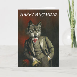 Loup vintage en costume Carte d'anniversaire