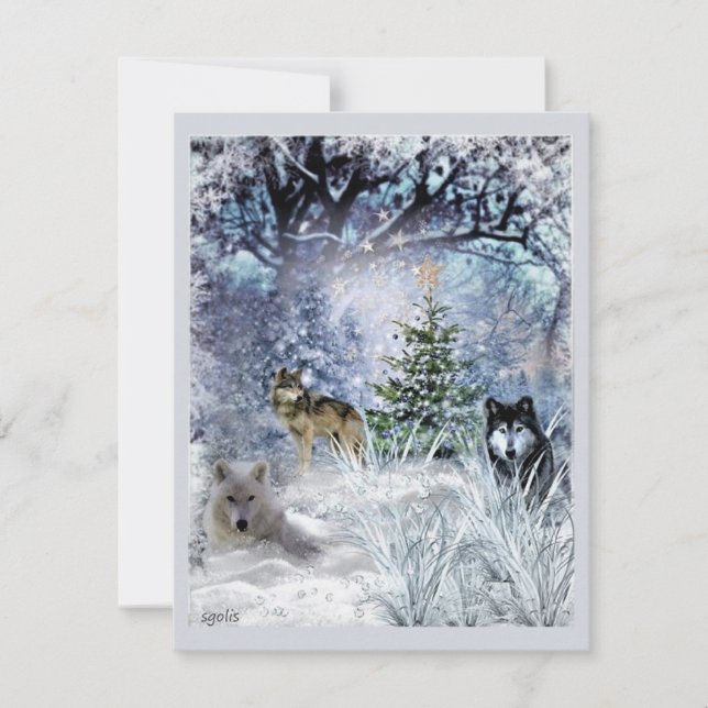Loups à Noël une carte d'hiver Wonderland (Devant)