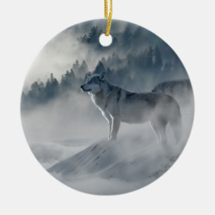 Loups en ornement en céramique d'hiver