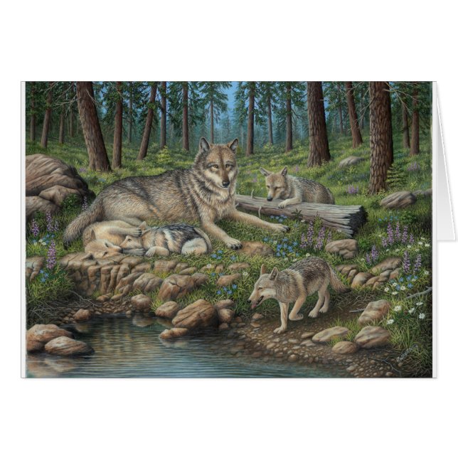 Loups gris saluant/carte de note (Devant horizontal)