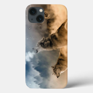 Loups hurlant sur le coque ipad de la lune
