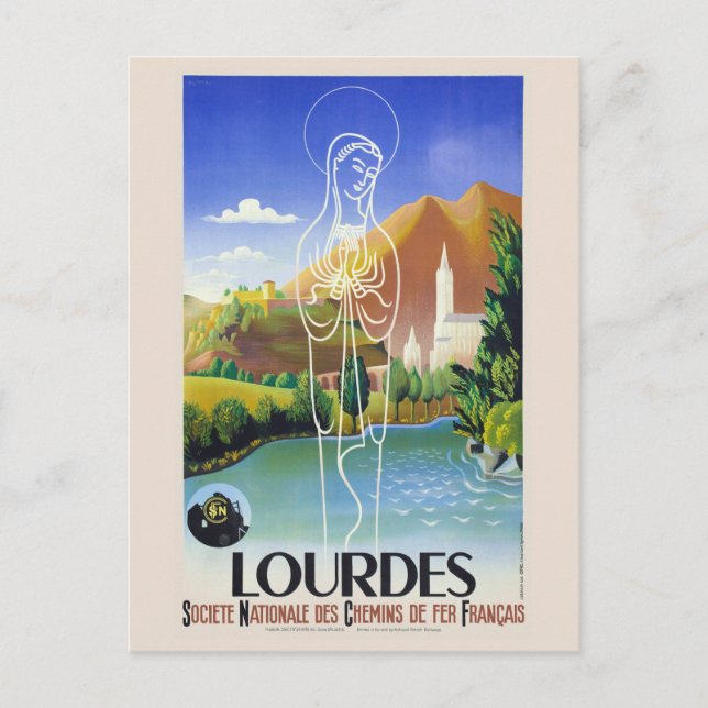 Lourdes France Vintage Poster 1939 Postkarte (Vorderseite)