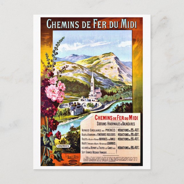 Lourdes, Frankreich, Vintage Reise Postkarte (Vorderseite)