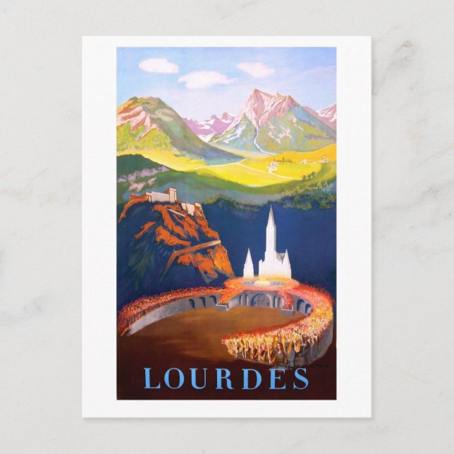 Lourdes, Stadt und Kirche. Pyrenäen Postkarte (Vorderseite)
