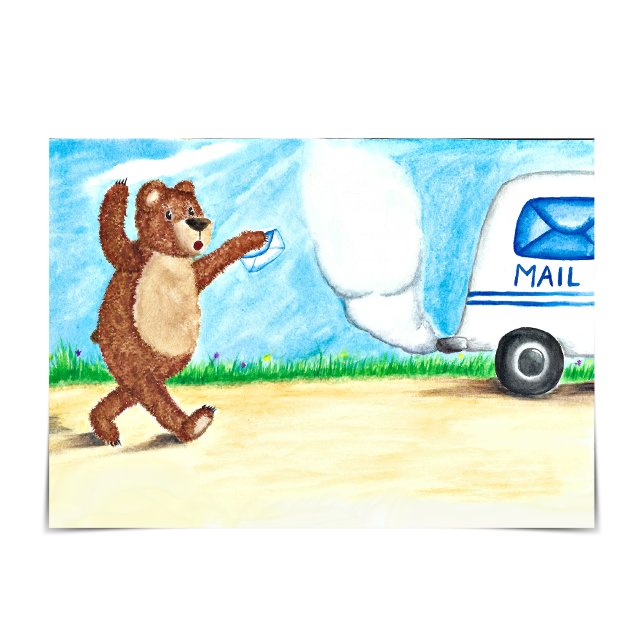 L'ours coule à la poste Camion avec retard Carte d (Oh no! Bear missed the mail truck!)