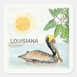 Lousiana Staat Vogel und Blume Quadratischer Aufkleber