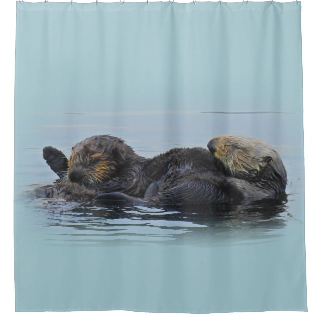 Loutre de maman mer et son bébé, rideau en douche (Devant)