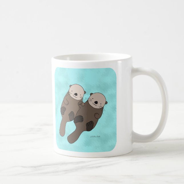 Loutre tenant la tasse mignonne de couples de (Droite)