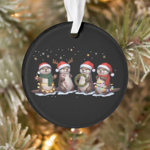 Loutres de Noël mignonnes avec chapeaux de Père No