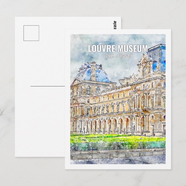 Louvre Musem Paris Frankreich Reisen Wasserfarbe Postkarte (Vorne/Hinten)