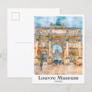 Louvre-Museum Frankreich Aquarell Handgezeichnet Postkarte