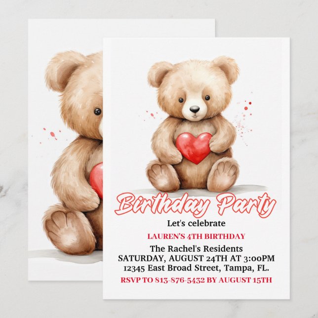 Lovable Teddy Bear Birthday Party Einladung (Vorne/Hinten)