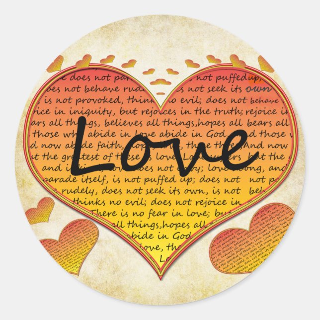 Love 1 Corinthians 13 Hearts Runder Aufkleber (Vorderseite)