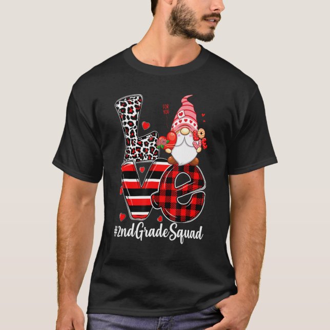 Love 2nd Grade Squad Gnome Teacher Leopard Buffalo T-Shirt (Vorderseite)