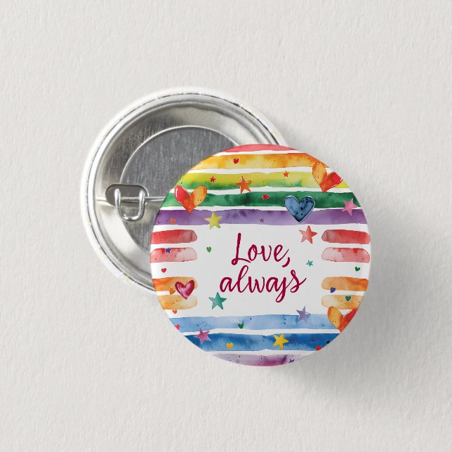 Love Always Rainbow Sticker, Watercolor Heart Button (Vorne & Hinten)