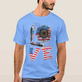Love American Flag Sunflower 4th Of July Premium T-Shirt