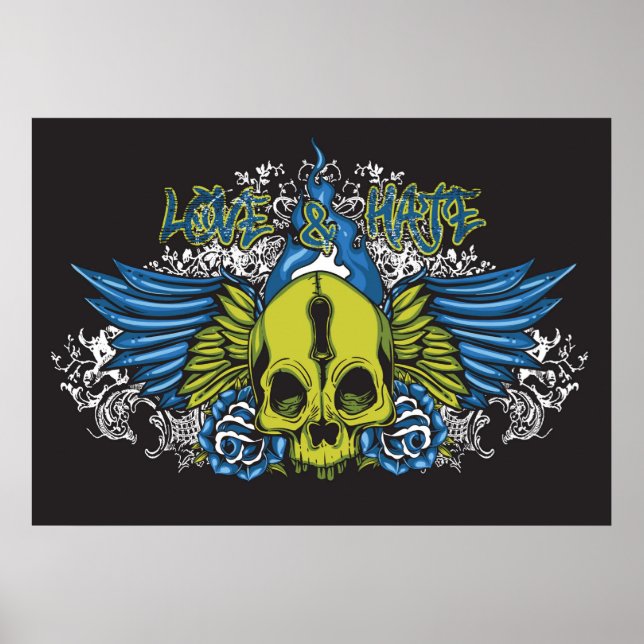 Love and Hate Skull Poster (Vorne)