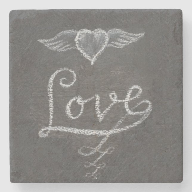 Love and Heart in Chalk Chalkboard Steinuntersetzer (Vorderseite)