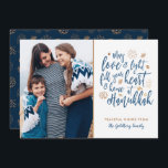Love and Light Hanukkah Foto Flat Card Feiertagskarte<br><div class="desc">A stylish and modern Hanukkah design in Gold foil and dark blue.  Easy to customize with your own foto and text.</div>