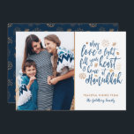 Love and Light Hanukkah Foto Flat Card Feiertagskarte<br><div class="desc">A stylish and modern Hanukkah design in Gold foil and dark blue. Easy to customize with your own foto and text.</div>